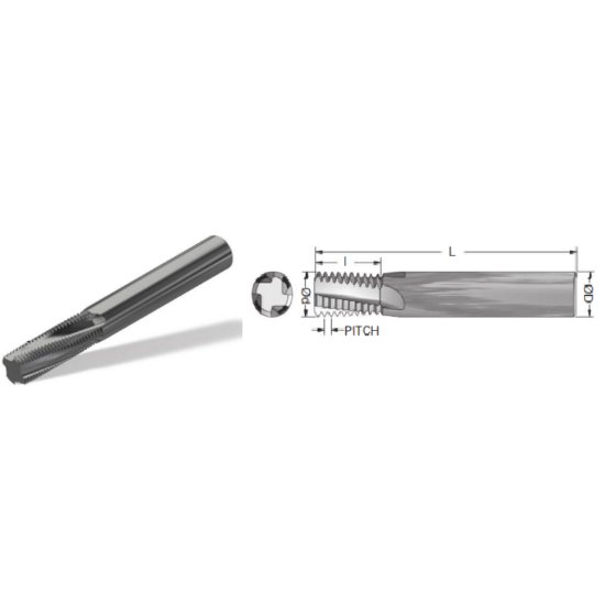 Picture of Advent Tool 9161212-1CSBH Carbide Thread Mill 12.00TPI UN 0.430 Cutter Diameter Cylindrical 0.5000 Shank